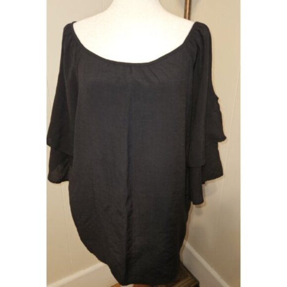 * STUDIO 1886 Black Tiered Open Sleeve Pullover Peasant Top Ladies Large 12-14 - Picture 2 of 5